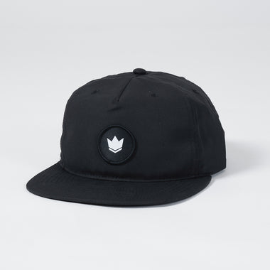 Crown Patch 5-Panel Strapback Hat - Black