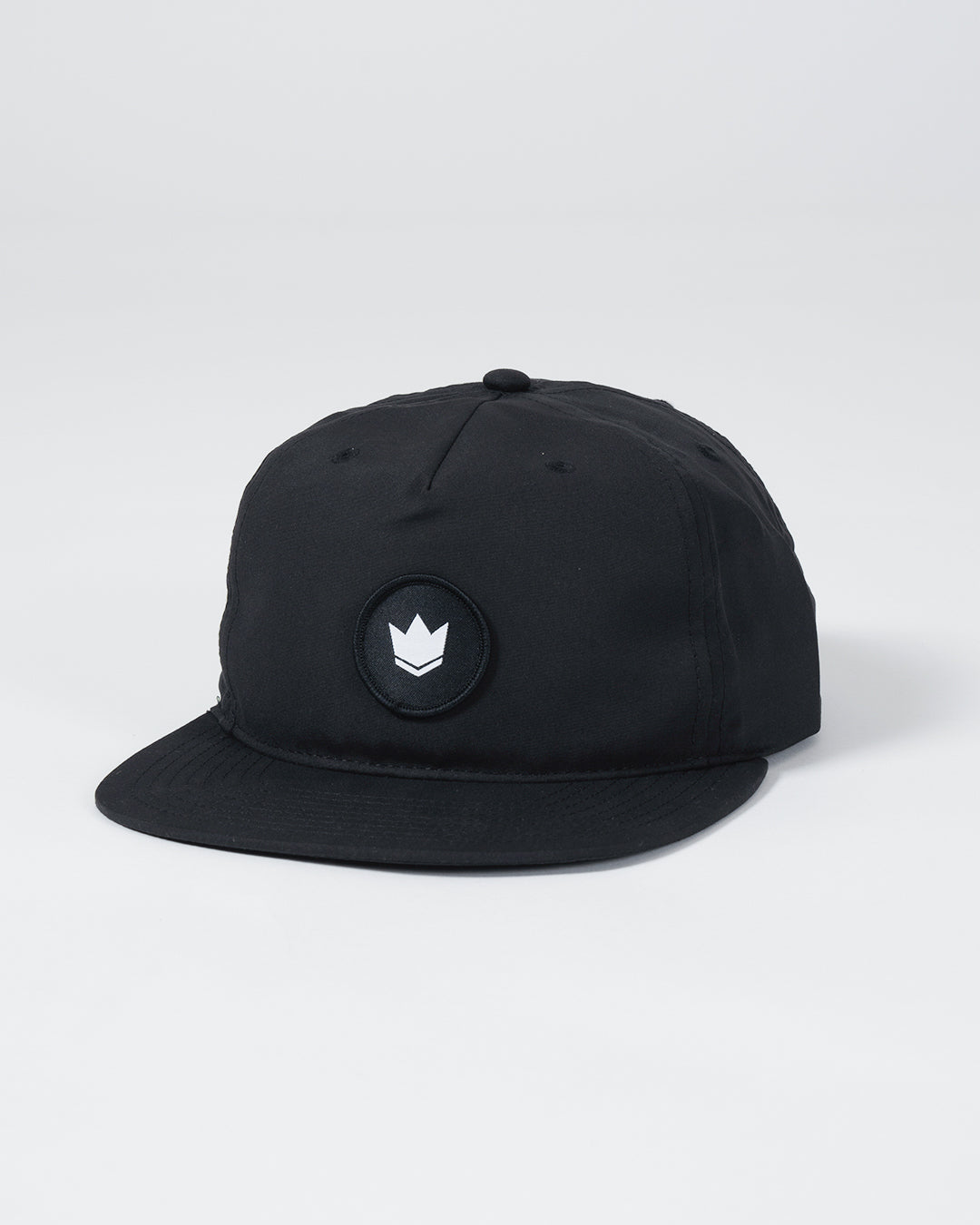 Crown Patch 5-Panel Strapback Hat - Black